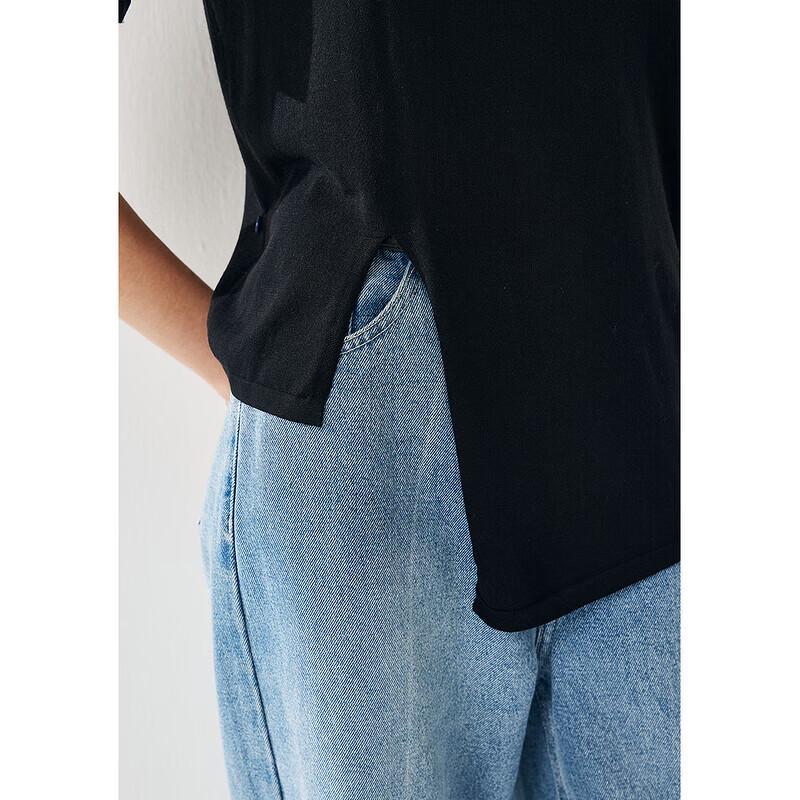 Zhaojun Damen Lyocell Tencel Rundhals Kurzarm Strickoberteil