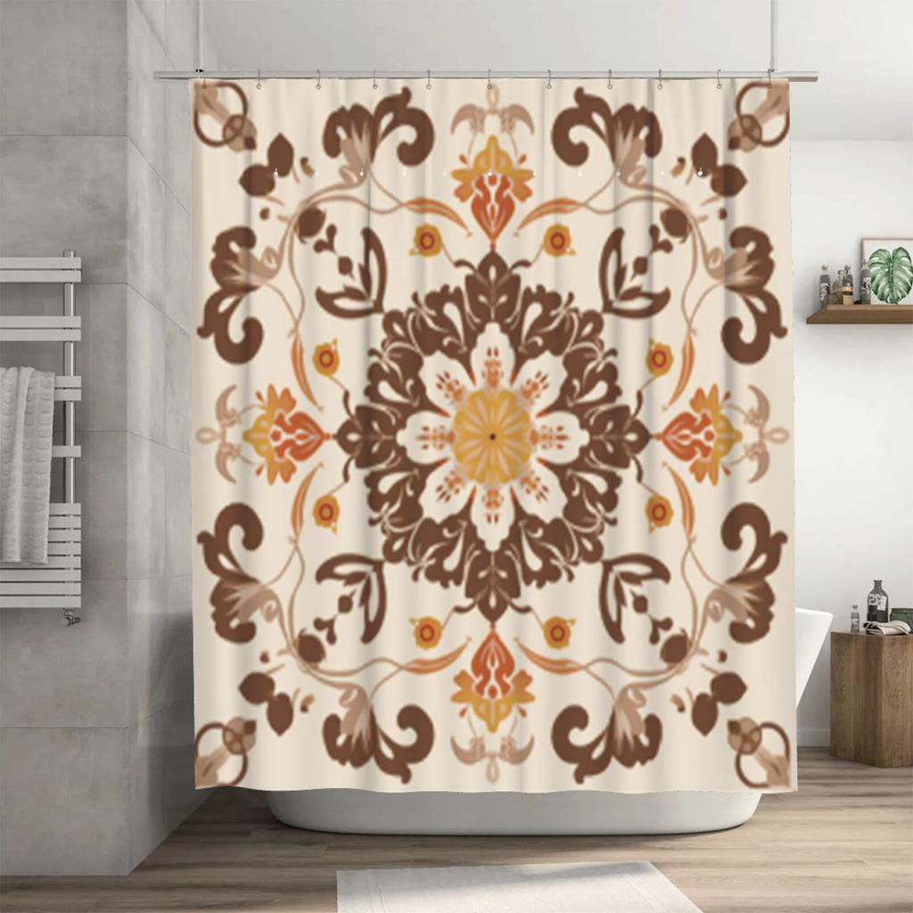Vintage Floral Printed Shower Curtain Set Bathroom Decor Waterproof Fabric Decoration Home Decorate