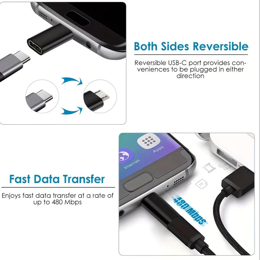 USB C Female to Micro USB Male Adapter (1/2/3/4/5/6-Pack) Micro USB Adaptor Micro USB to USB C Adapter Fast Charger Power Cabl 3