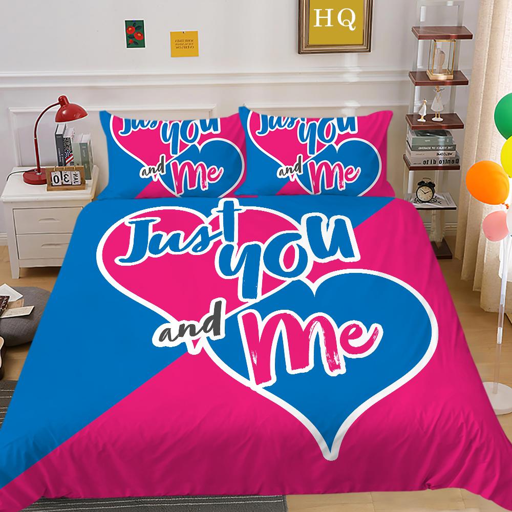 3D Valentine's Day Bedding Set King Queen Bed Duvet Cover Pillowcase 2/3pcs Newlywed Couple Duvet Cover Soft and Quick Drying Home Textile