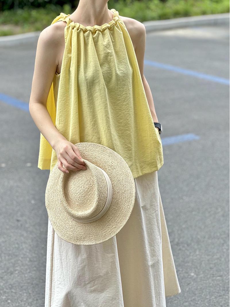 

Оранжевый Zhi 2025 Женский Хлопковый Топ Без Рукавов А-силуэта с Бретелью-петлей - Весна/Лето Medium