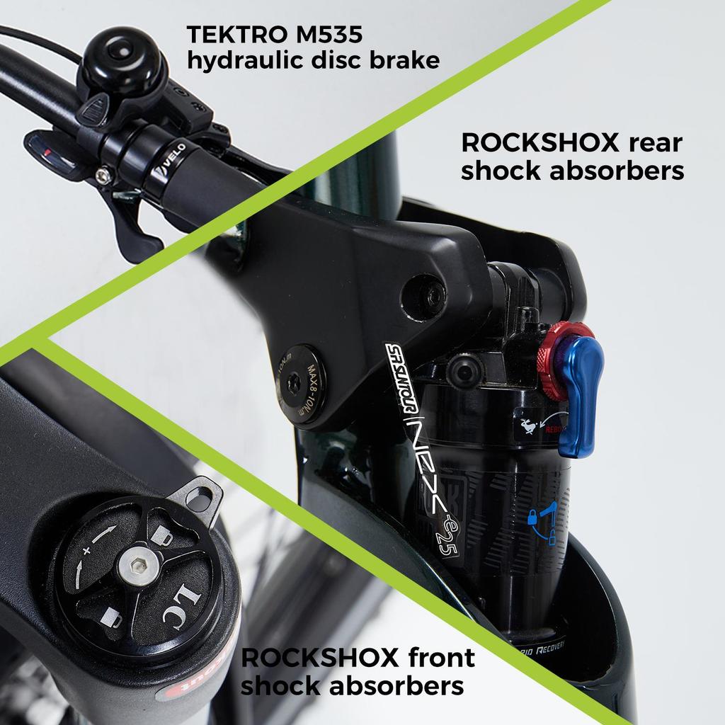 Electric Bicycle DERUlZ Lapis 27.5" E-Mountainbike with 250W 110Nm Mid-Drive Motor, 48V Battery,10 Speed ,,Max Range 161Km Load 150kg