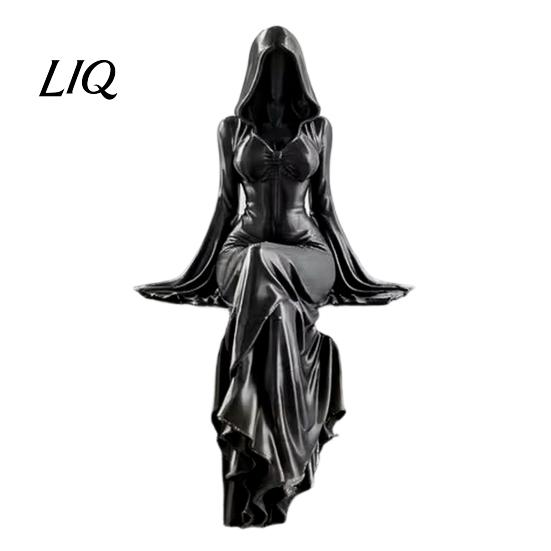 Viktorianisches Bücherregal-Ornament 3D-gedruckte Sensenmann-Göttin Figur, Ätherische Kapuzenfigur Skulptur, Dunkles Gothic-Mädchen Skulptur Fantasy Statue