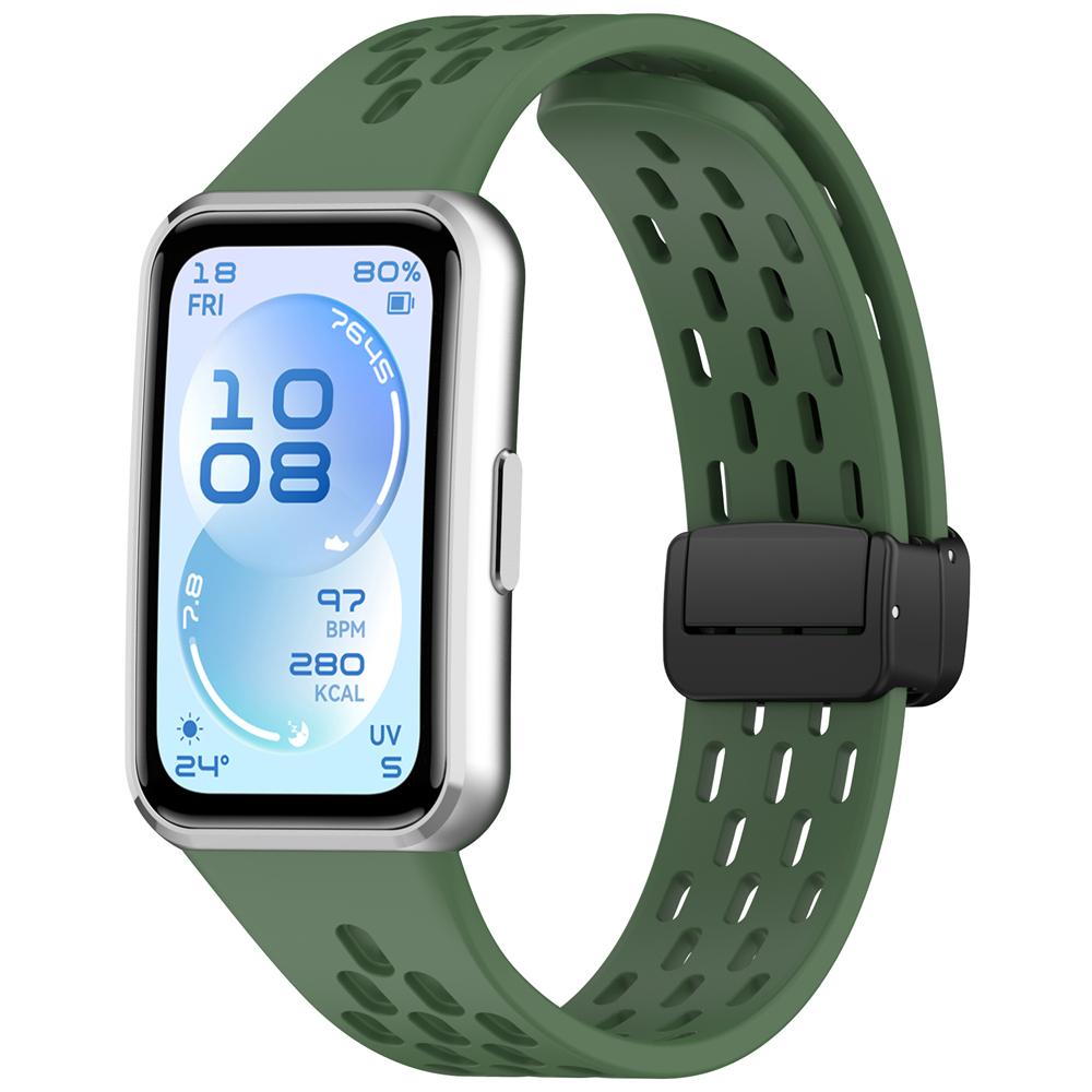 

Magnetic Strap For HuaweiBand 11/11 NFC/11 Pro/11 Pro NFC Accessories Sport Silicone Breathable bracelet pulseira correa For Huawei Band 11/11Pro/NFC зелений