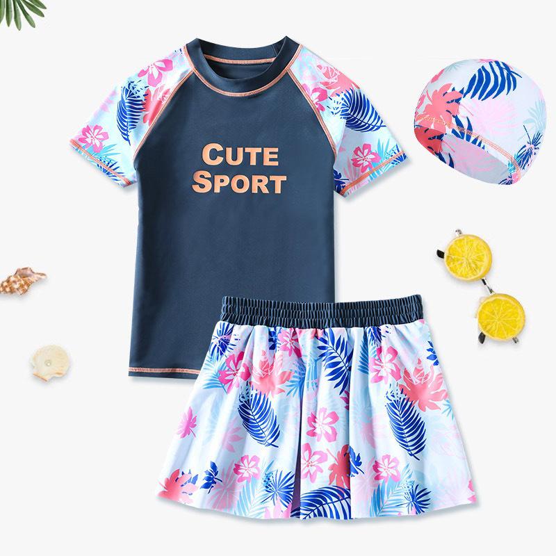 

2025 Plus Size Girls Two-Piece Swimsuit - Kids Floral Sun Protection Set 170 (With Chest Pad)