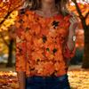 Women's Fashion Casual Three-Quarter Sleeve Round Neck Top with Leaf Print
