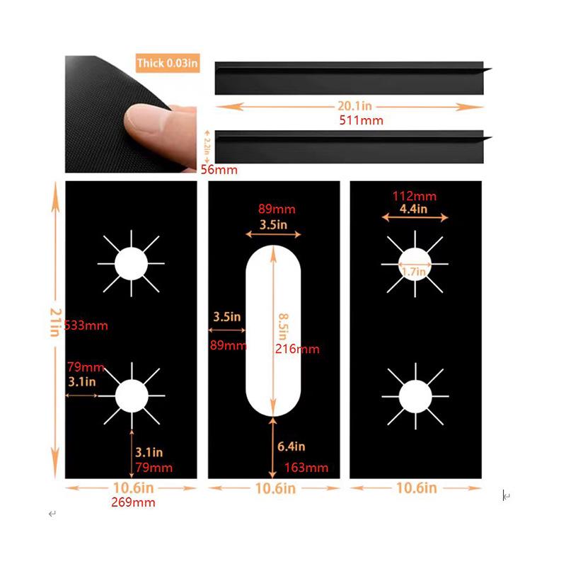Five-hole Teflon Gas Stove Oil-proof Cleaning Mats - 3-piece Set