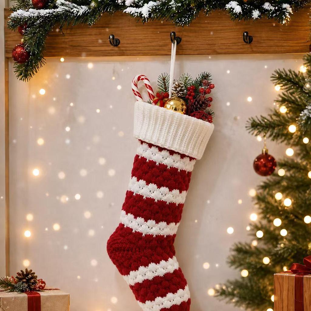Large Twisted Cable Knit Christmas Stocking Gift Bag Decoration