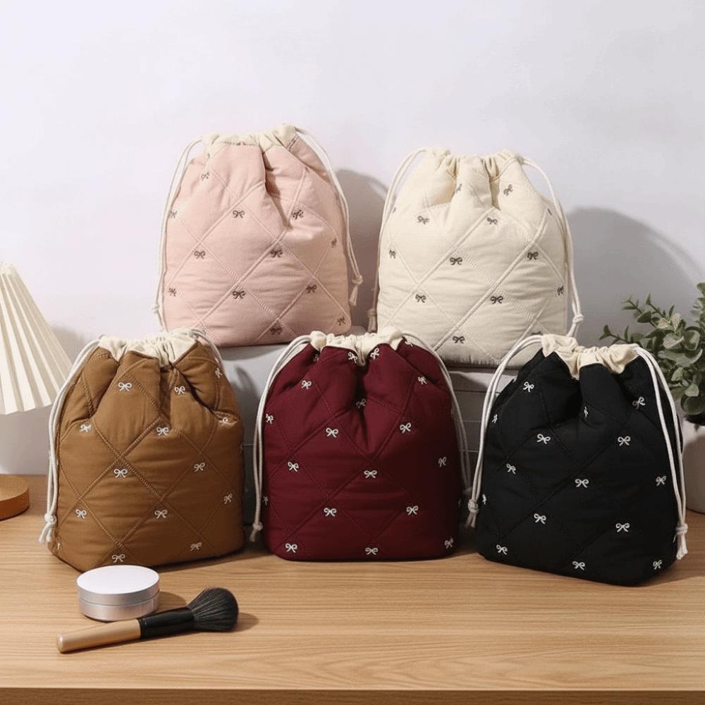 Large Capacity Cosmetic Storage Bag Bowknot Printed Sundries Organizer Home Table Organizer