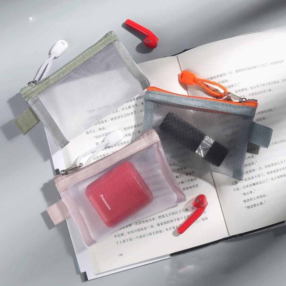 Cosmetic Bag Mesh Zipper Bag Card Bag Mini Coin Purse Creative Transparent Nylon Coin Bags  Girl