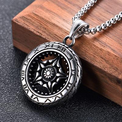 Silver Color Fashion Wheel Necklace Fashion Accessories Hip Hop Men and Women Vintage Pendant Sweater Chain