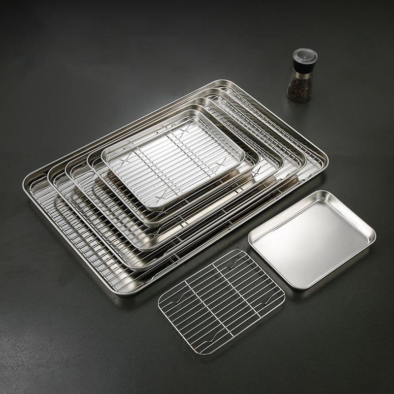 Stainless Steel Baking Tray With Removable Cooling Rack Set Non-stick BBQ Pan Tray Plate Oven Brownie Rack Cooking Roasting Dish