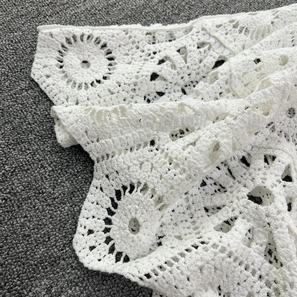 DIMANAF Neue 2025 Rock Anzug Frauen Stricken Strand Kurzarm Spitze Aushöhlen Sexy Oansatz Hohl Sommer Stil Tops Tees lose Grundlegende