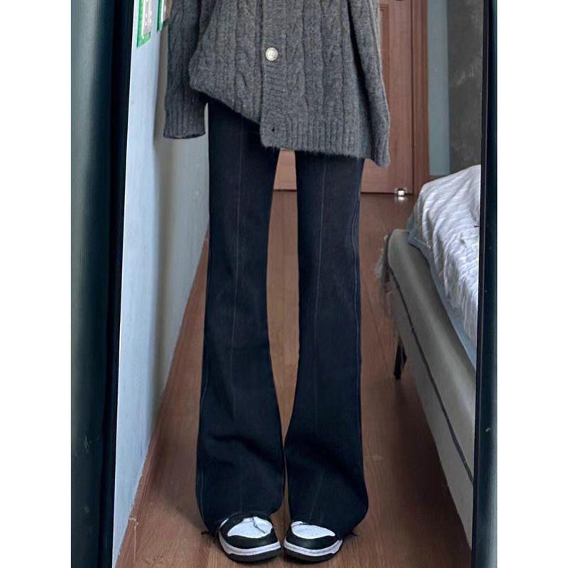 

Women s High-Waisted Retro Blue Fleece-Lined Jeans - Slimming, Elastic, Micro-Flared, Winter Warmth S [40-47.5 kg]