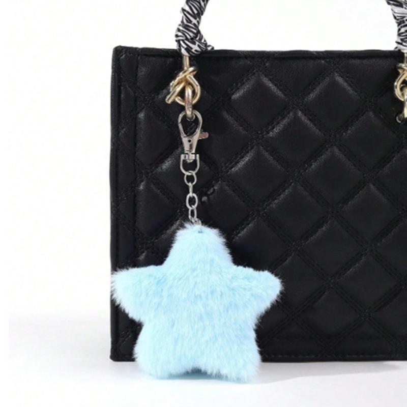 Cute Plush Five-pointed Star Charm Keychain Soft Stuffed Ornament Keyring Lovely Pendants for Purse Bag Backpack Handbag