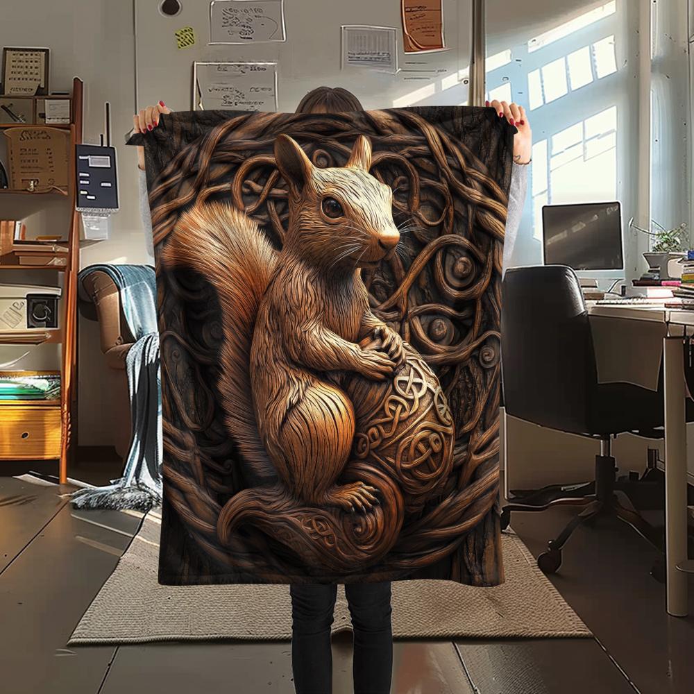 Ardilla, Manta de Franela con Patrón, Alta calidad Cómoda para Todas las Estaciones, Decoración del Hogar, Calidez y Comodidad, Perfecta para Regalos.