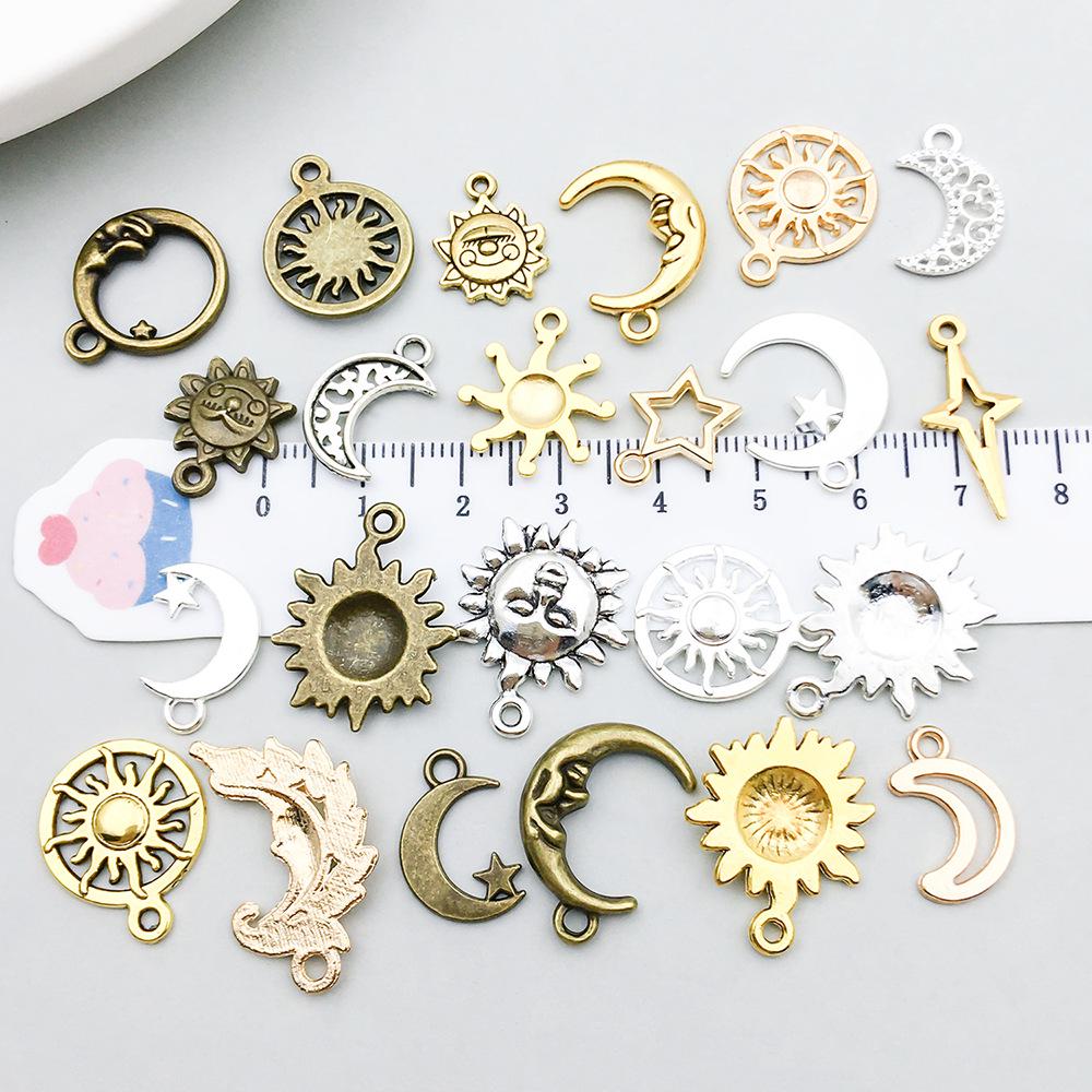 100-Piece Five-Color Alloy Sun, Moon, and Star Pendant Charms for DIY Jewelry