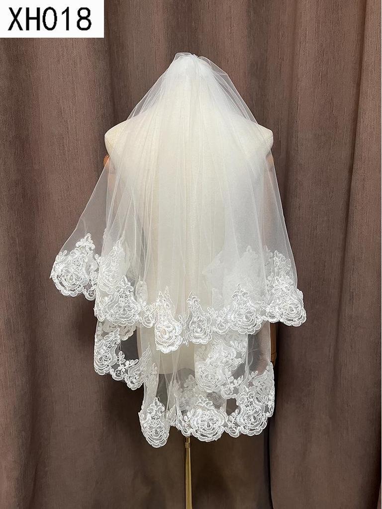 Double Layer Bridal Veil with Sequin Lace Trim