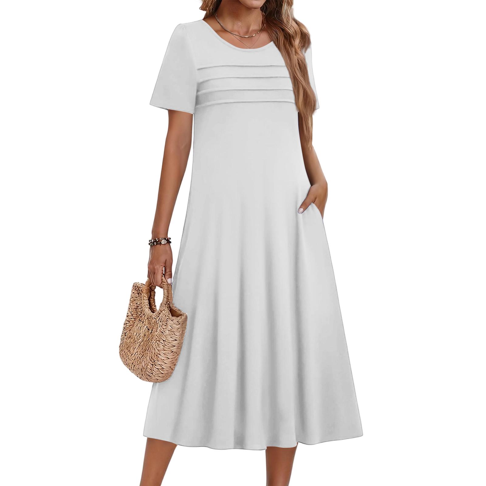 Women s Color Casual Fashion Short Sleeved Round Neck Dress S