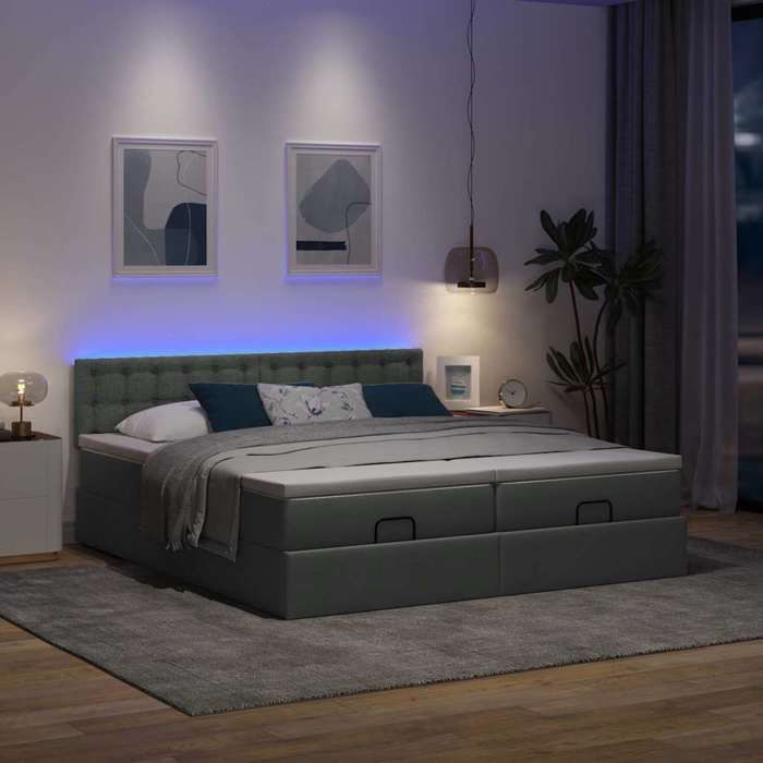 VidaXL Ottoman Bed Frame with Mattress Dark Grey 200x200cm Fabric 3312893