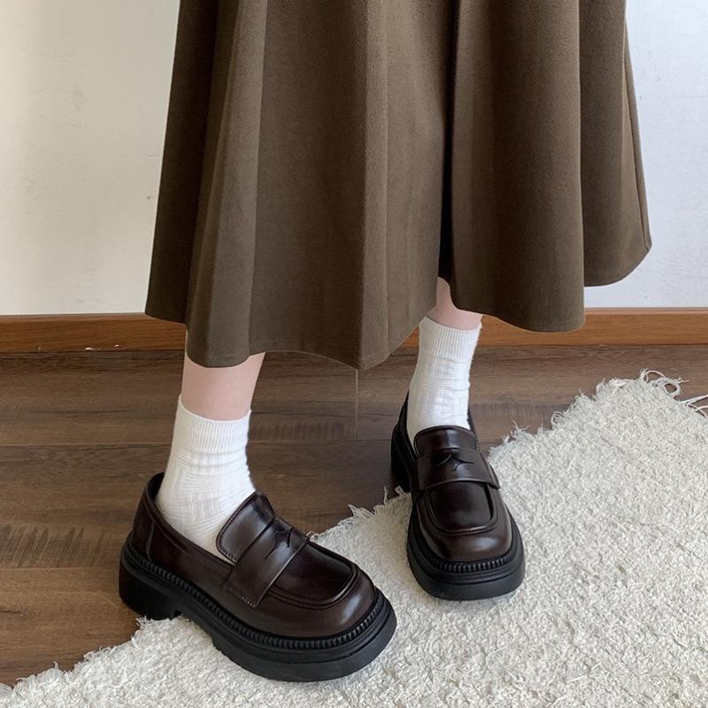 Fashion Luxury Black Leather Women Loafers Platform Slip on Shoes for Women 2024 Spring British Casual Flats Shoe Woman Low Heels