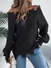 Autumn Winter Solid Color Hollow Long Sleeve Cutout Ruched Open Shoulder Cardigan Sweater Women's Clothing