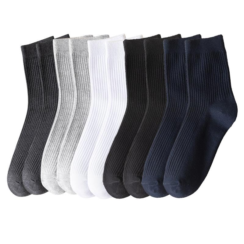 10 Pairs Men's Cotton Striped Socks Breathable All Season Solid Color Business Warm Knit Middle Tube High Quality Socks