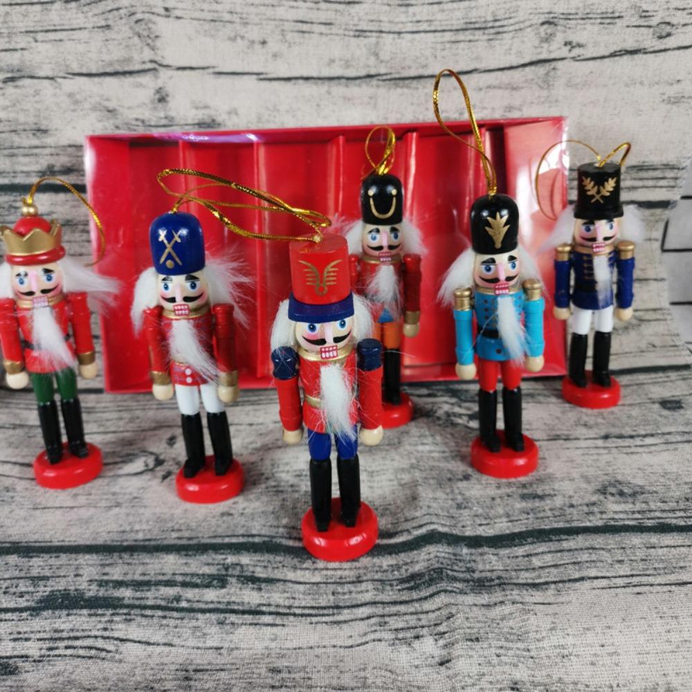 6pcs/set Colorful Nutcracker Puppet Painted Nutcracker Doll Christmas Ornaments