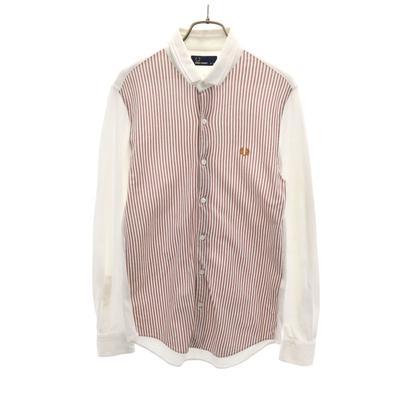 Striped Pattern Long Sleeve Fawn Shirt S White Men's Used