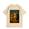 Funny Drinking Cat Meme Graphic T-shirts High Street Fashion Trend Short Sleeve T Shirts Men Women Casual Loose T-shirt