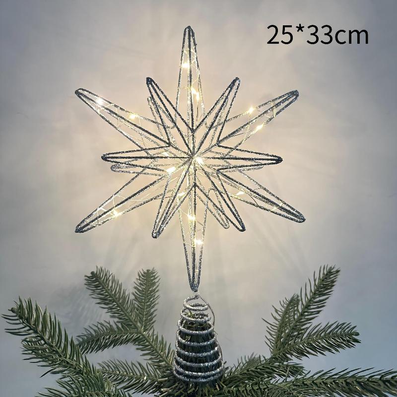 1Pcs Christmas Home Party Decoration Christmas Tree Toppers Star With Led String Lights Ornaments For Festival Party New Year