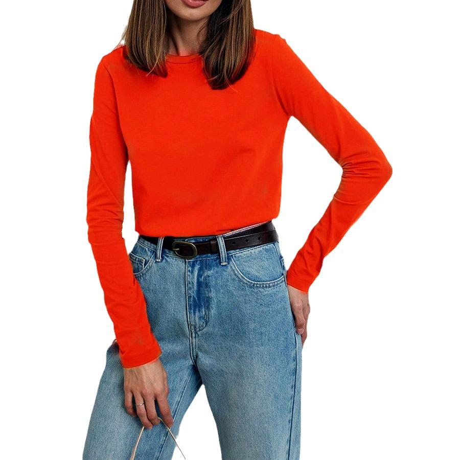 2024 Women's Casual Solid Color Long-Sleeve Round Neck T-Shirt - European & American Fashion Autumn Edition