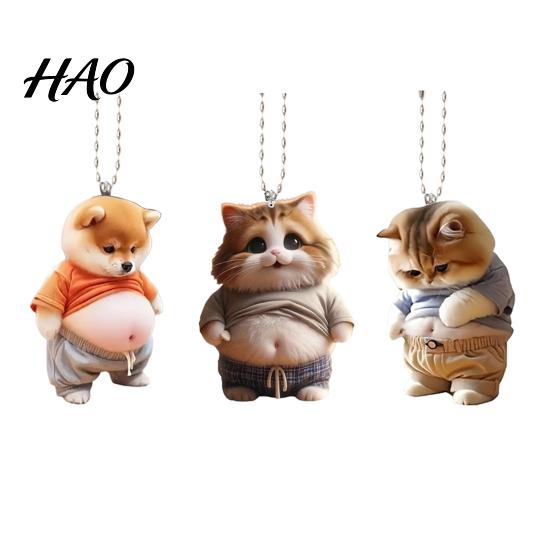 Easy to Hang Car Ornament Pot-bellied Dog Cat Hanging Home Indoor Christmas Tree Rearview Cartoon Accessory Mirror 2D Flat Acrylic Big Belly