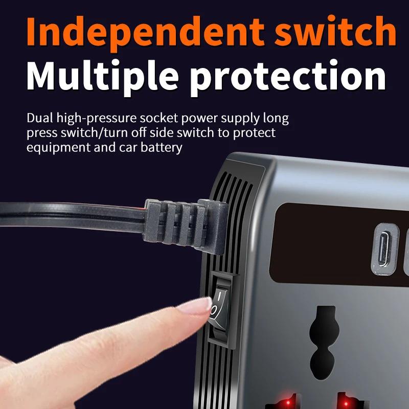 Inverter per Auto da DC 12V/24V ad AC 220V 200W, Caricabatterie per Telefono PD+QC3.0 Tipo C Doppio+4 Porte USB, Adattatore di Alimentazione per Accendisigari, 9 in 1