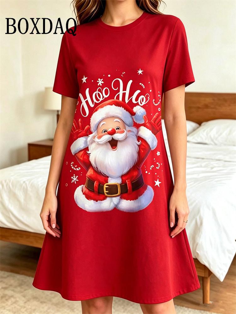 Christmas Santa Claus 3D Printed Dresses For Women Party Short Sleeve Dress Casual Streetwear Loose A-Line Dress Female Clothing