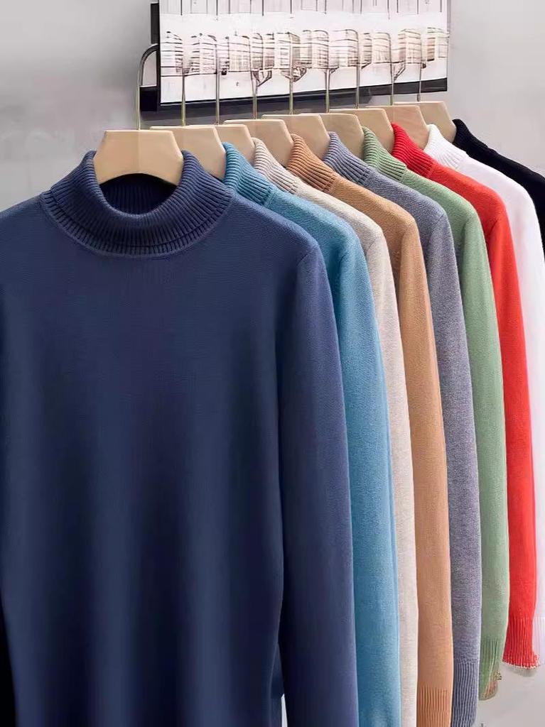 Trendy Herentrui met Hoge Hals, Dik Gebreid, Dubbele revers, Koreaanse Stijl