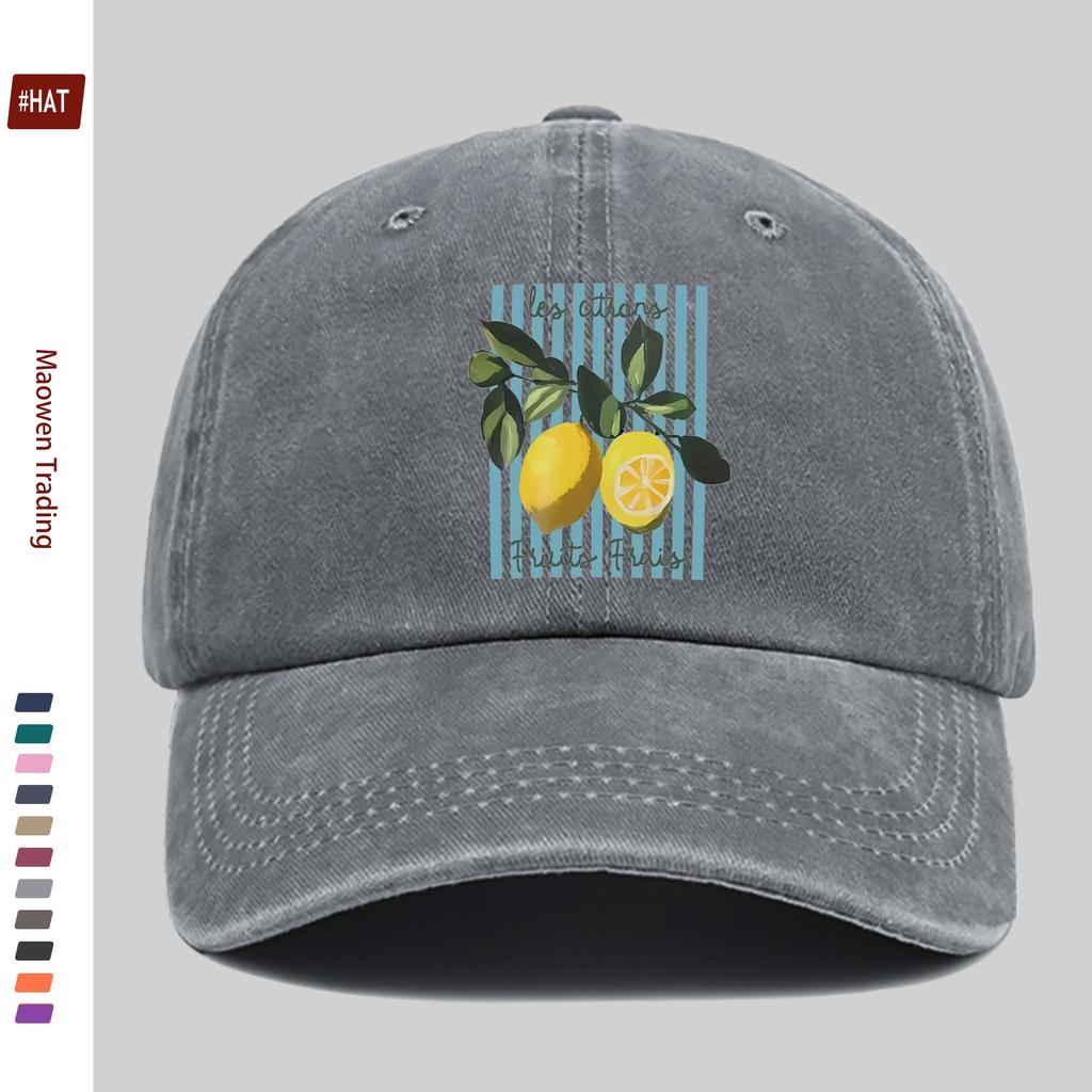 pc Striped Lemon Print Baseball Cap Spring Summer Fresh Printed Golf Hat Home Leisure Decor Hat Comfortable Lightweight Papa H