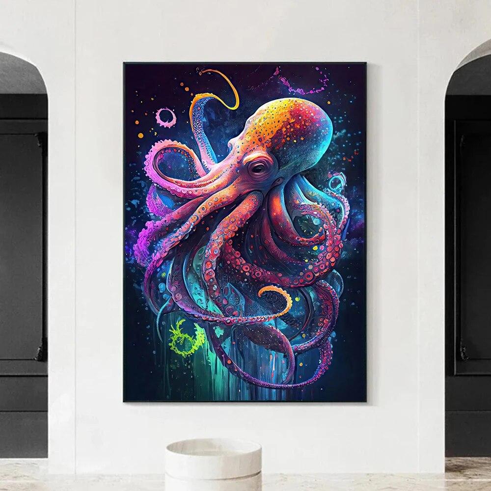 Graffiti Colorido Tiburón Pulpo Tortuga Caballito de Mar Impresiones de  Póster Para Sala de Estar Decoración del Hogar Animal Marino Pintura en  Lienzo ..., image size:1000x1000