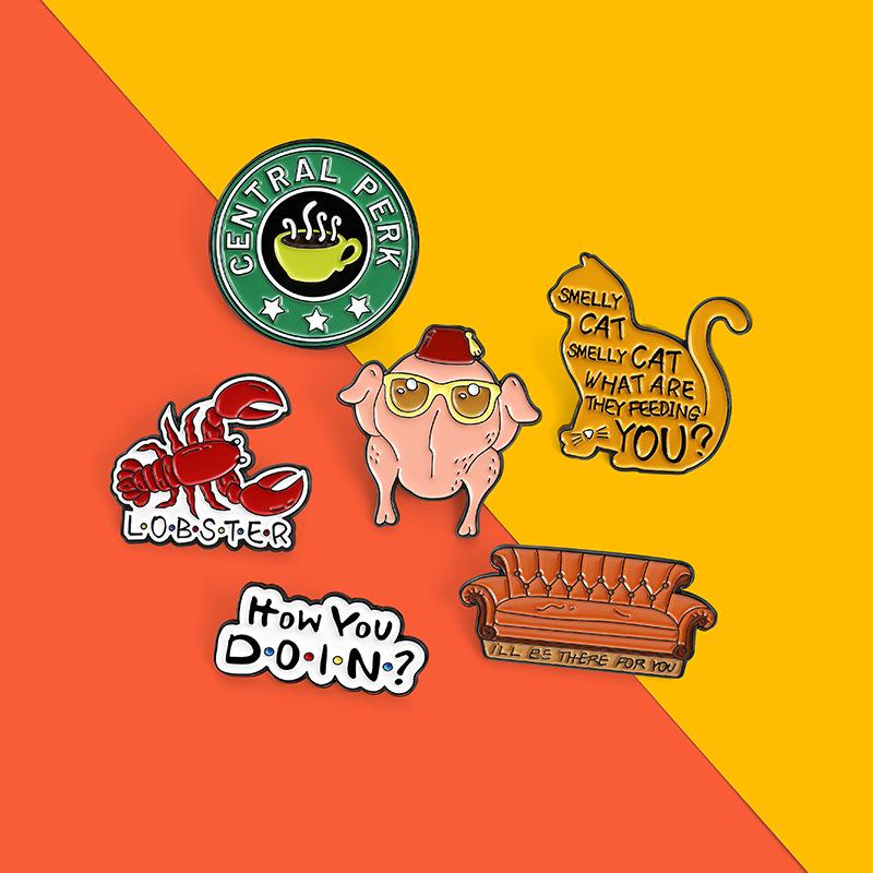 Friends TV Show Inspired Animal Sofa Pins: Cat, Scorpion, Pig Brooches In Alloy