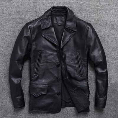 Long Jacket Men Genuine Leather Wind Coat Classic Black Plus Size Cowhide Jacket Casual Leather Cloth
