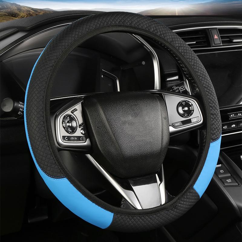 Universal Fit Faux Leather Steering Wheel Cover Breathable Non-Slip All-Season Fits Most Cars 14.5-15 Inch Steering Wheel Cover