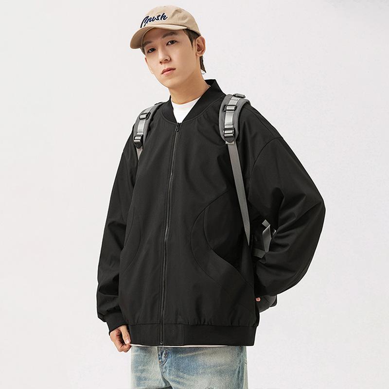 New American Vintage Jacket for Spring and Autumn, Loose Collar, Loose Solid Color Baseball Uniform, Casual and Versatile Men's Jacket
