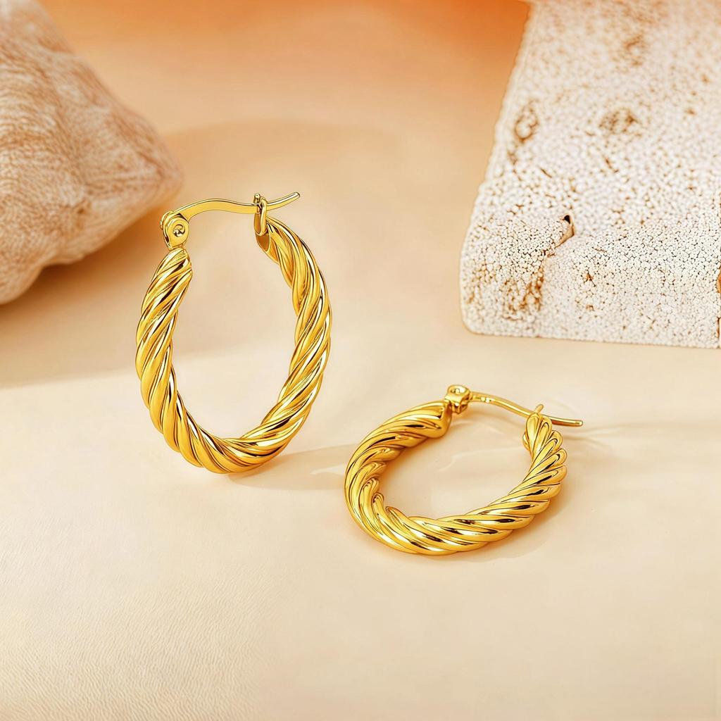 2025 Bestseller Twisted Pattern Hoop Earrings, Titanium Steel, European & American Style, Versatile Design.