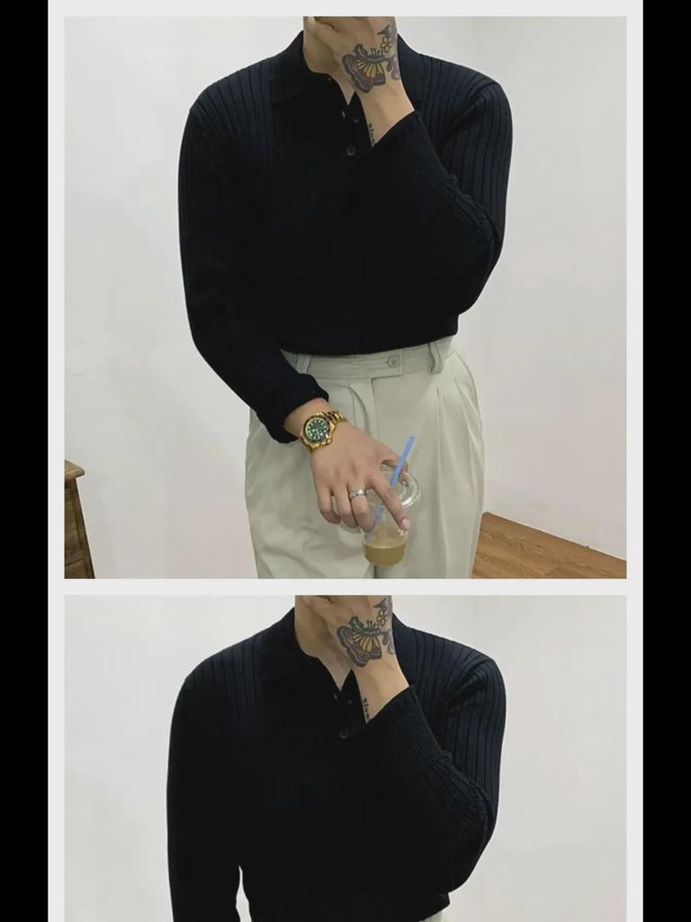 Eleganter koreanischer schmal gestrickter Polopullover - Britischer Retro-Stil für Herren