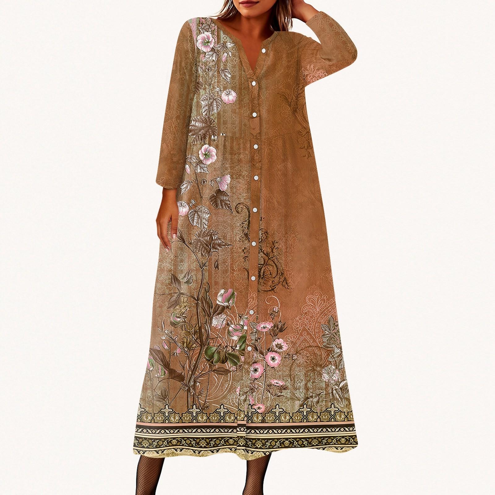 

Женское модное платье-рубашка свободного кроя с принтом, круглым вырезом и рукавами семь четвертей на пуговицах XL жёлтый