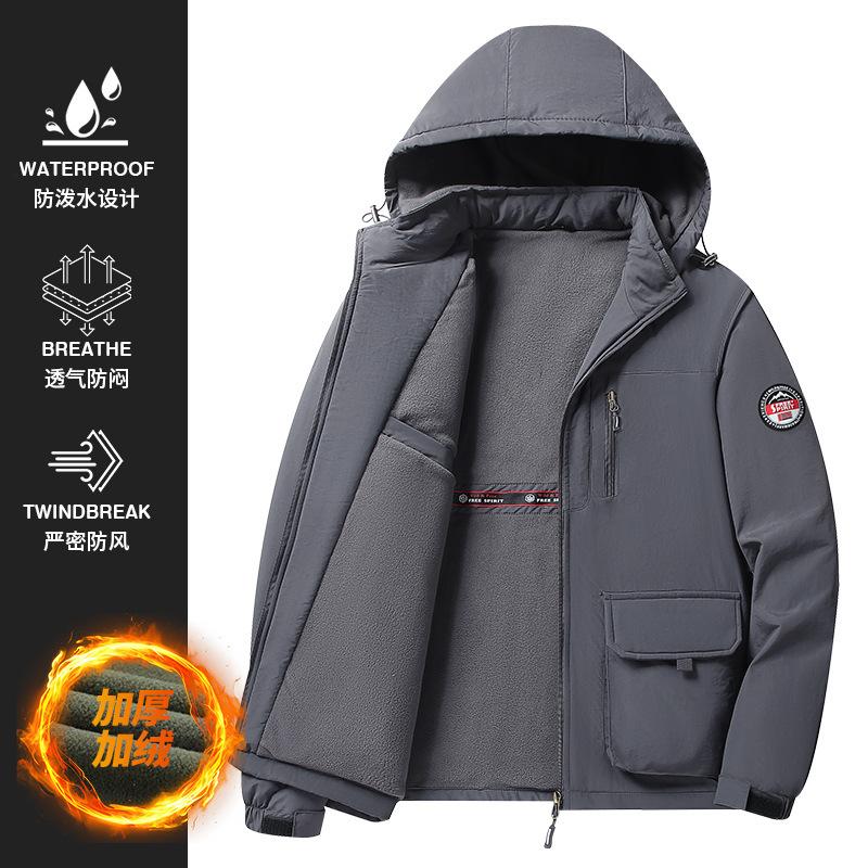 Løs Herre Hverdag Bomullsjakke Multi-Lomme Vinter Varm