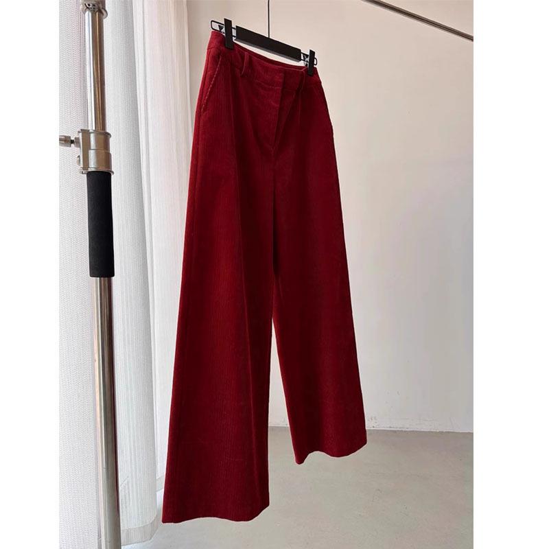 

CHAO-Level Retro Red Corduroy Wide-Leg Women s Pants: Autumn/Winter, Straight-Leg, High-End, Slimming, Casual Long Pants Medium
