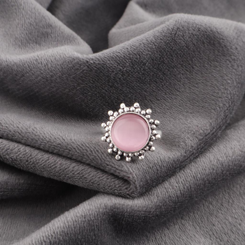 Pink Cat's Eye Ring, 925 Sterling Silver Ring Jewelry, Handmade Adorable Jewelry Gemstone Jewelry For Memorial Day