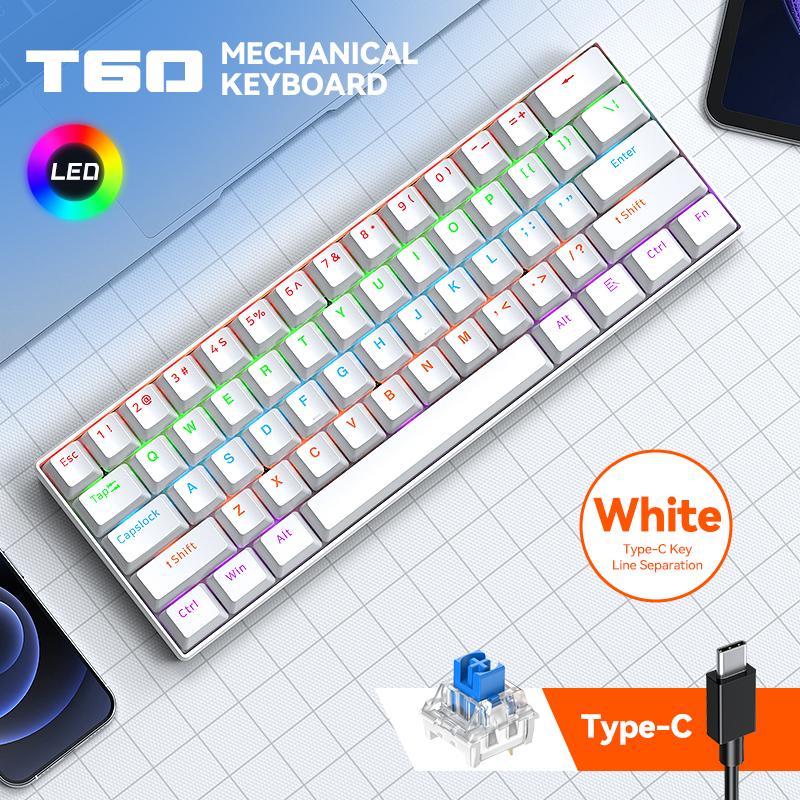 T60 Mechanical 61keys Gaming Wired Keyboard Customized Hot-Swap RGB Backlit Multimedia Function Keys for Laptop/PC