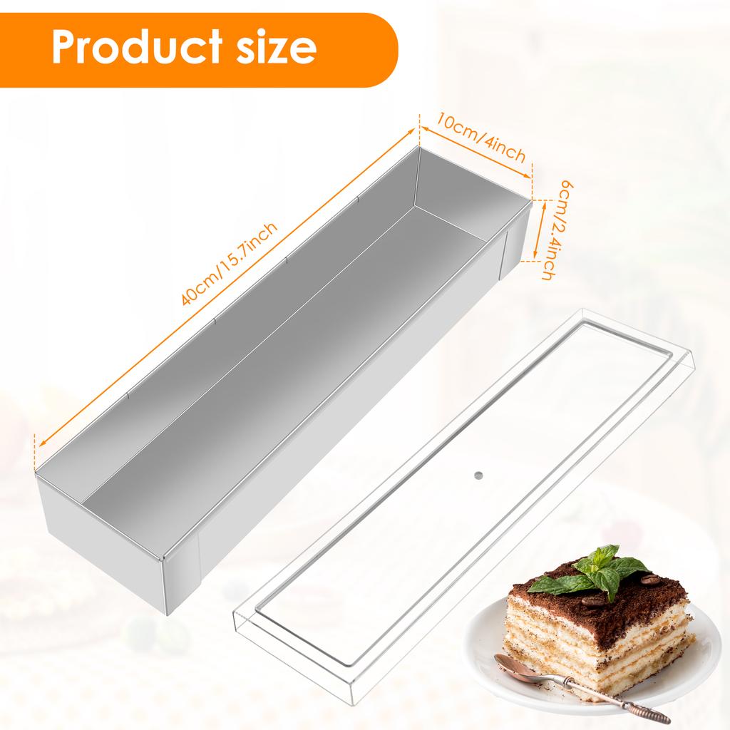 Rectangle Tiramisu Mold Cake Pan Stainless Steel Long Cake Baking Pan with Lid Removable Mousse Mold for Tiramisu Mousse Cake